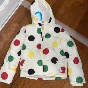 Polka dot fleece lined puffer jacket